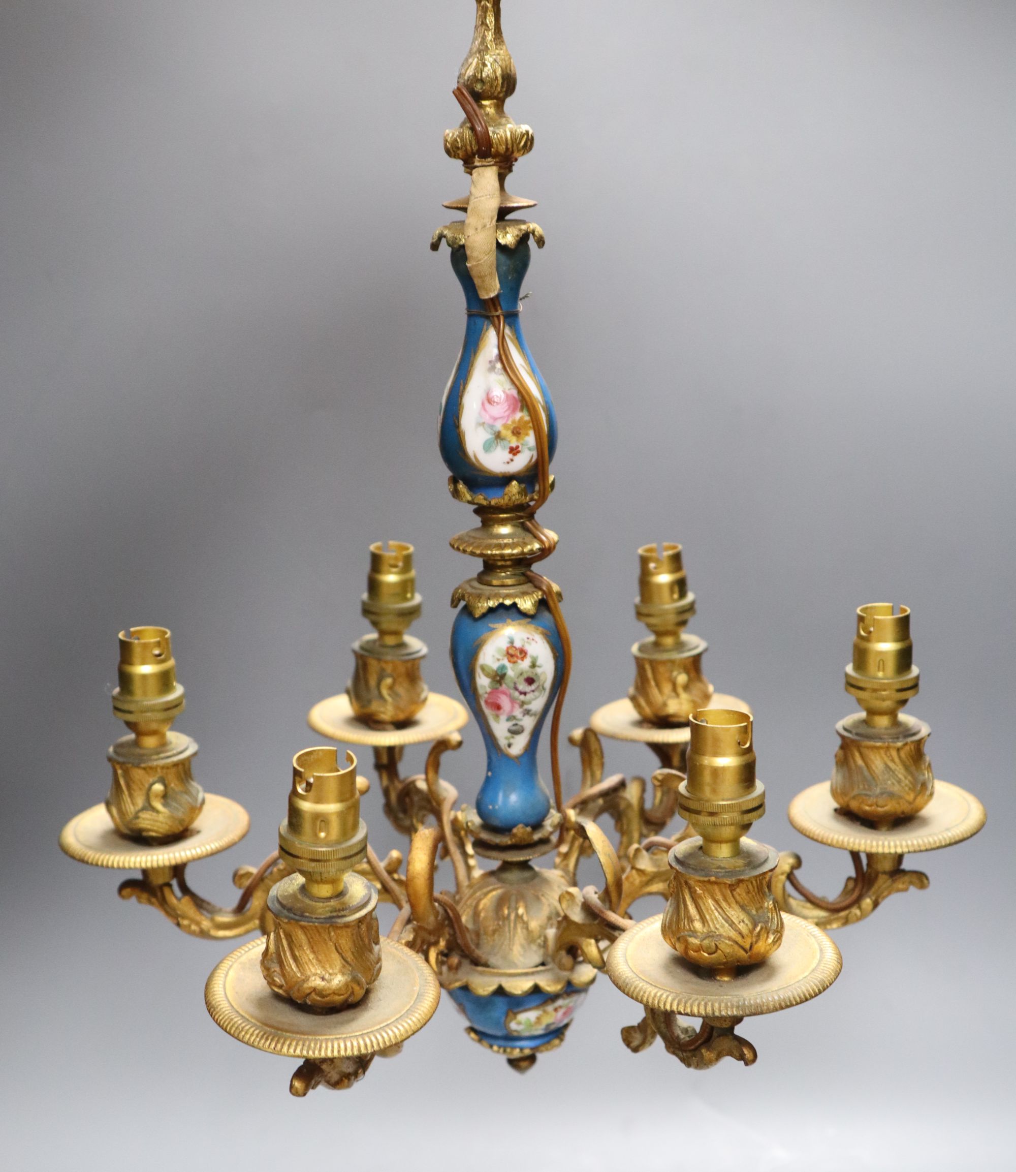 A Sevres style porcelain and gilt metal electrolier